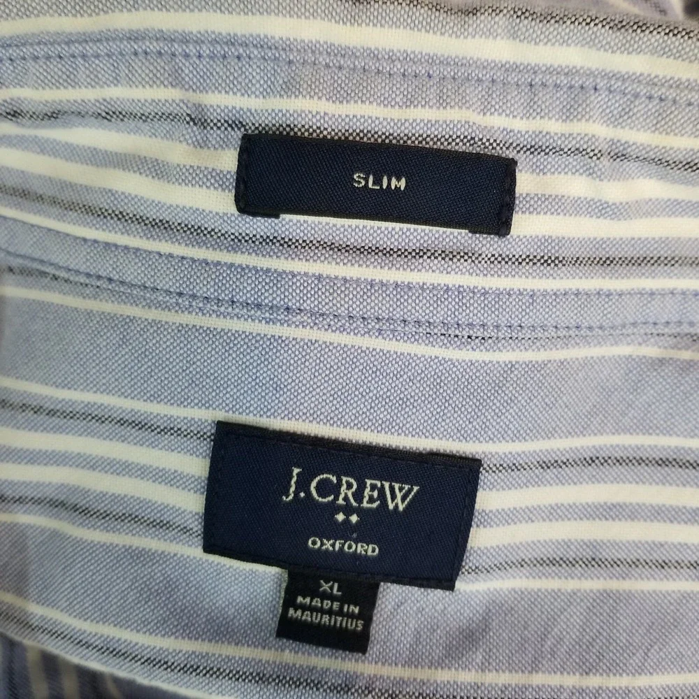 J Crew Oxford Shirt Men XL Slim Blue Striped 100% Cotton Long Sleeve Button Down